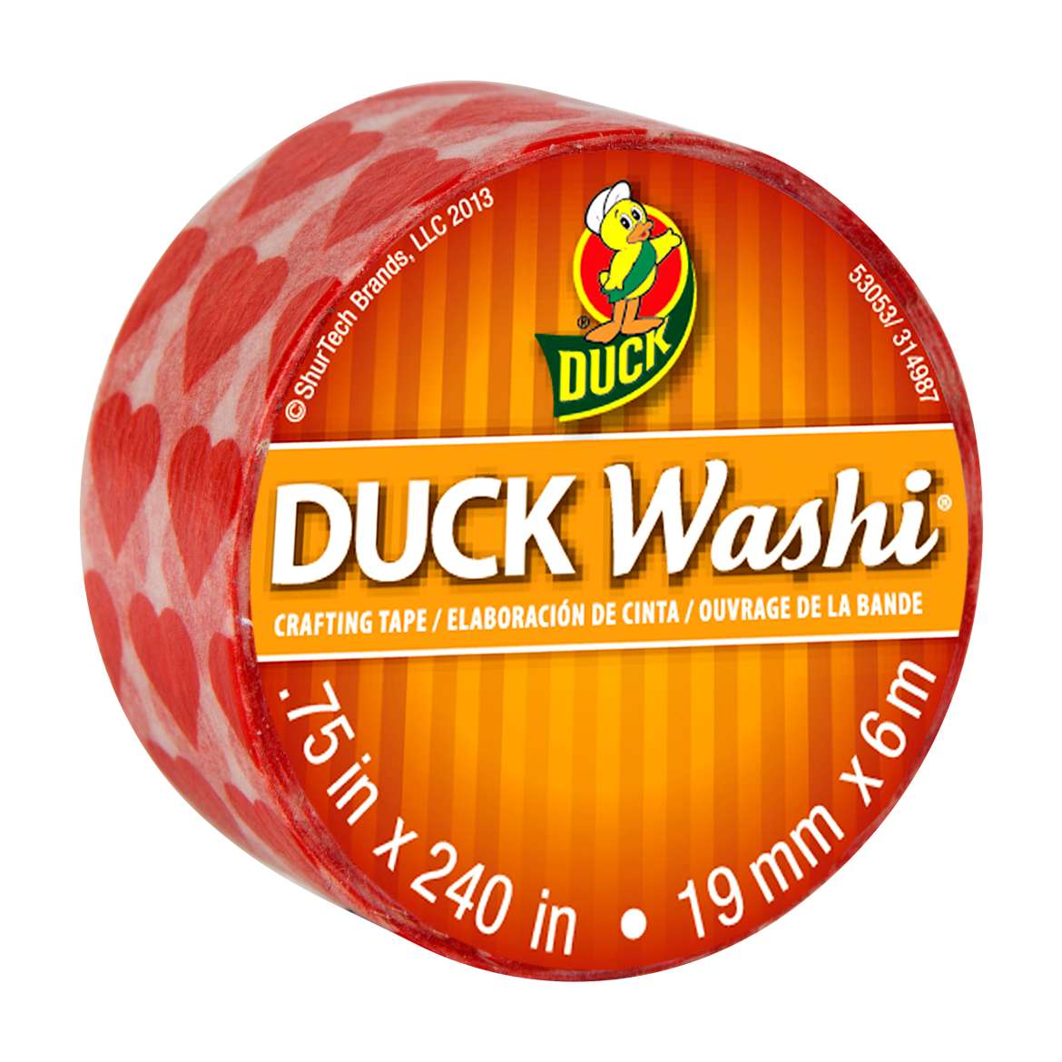 Duck Washi® Crafting Tape - Red Hearts, .75 in. x 240 in. Image