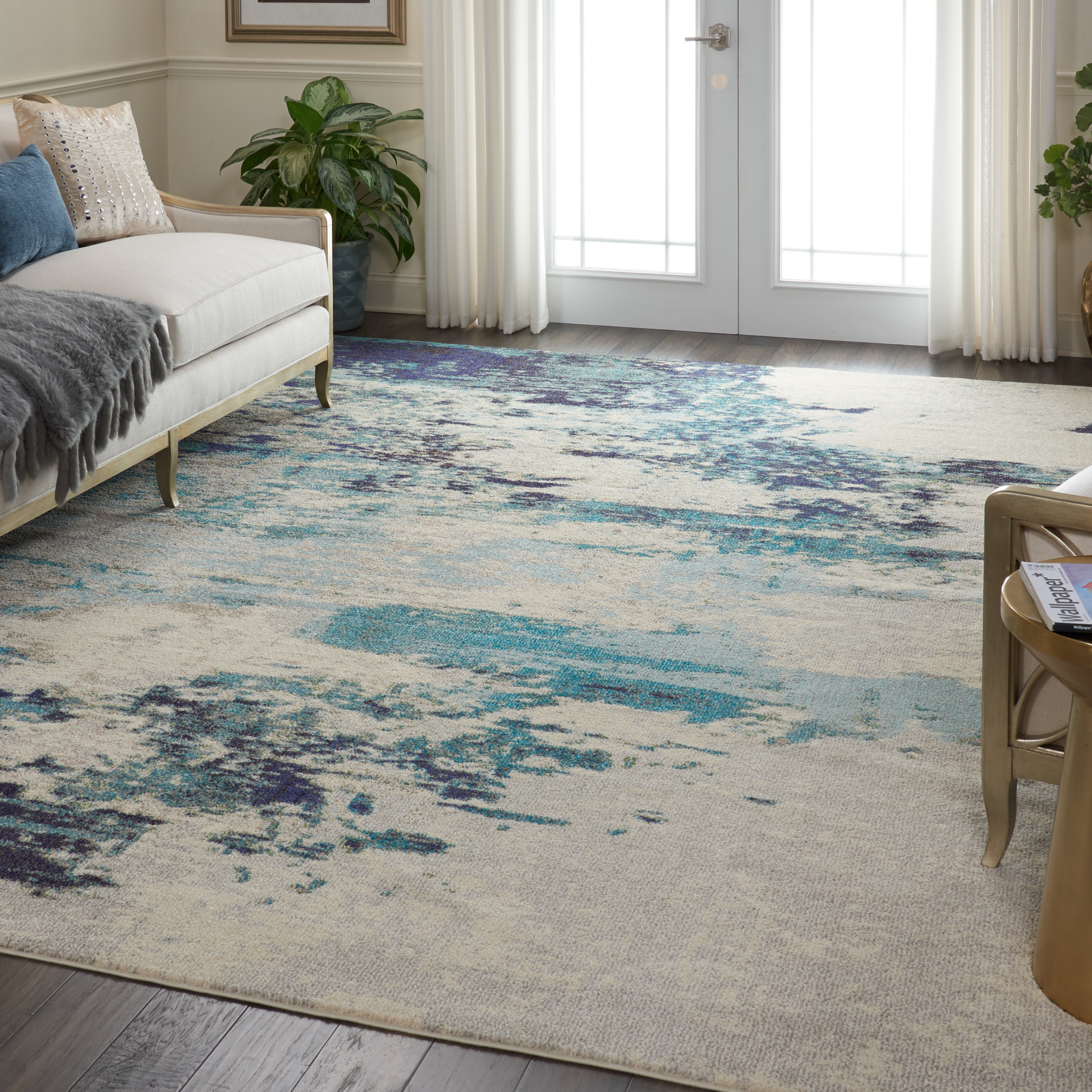 Nourison Celestial 9' x 12' Ivory Teal Blue Modern Indoor Rug