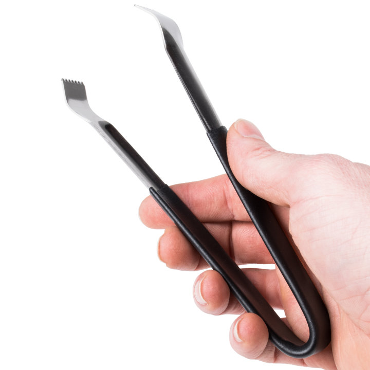 6-inch stainless steel pom tongs with Kool-Touch® handle