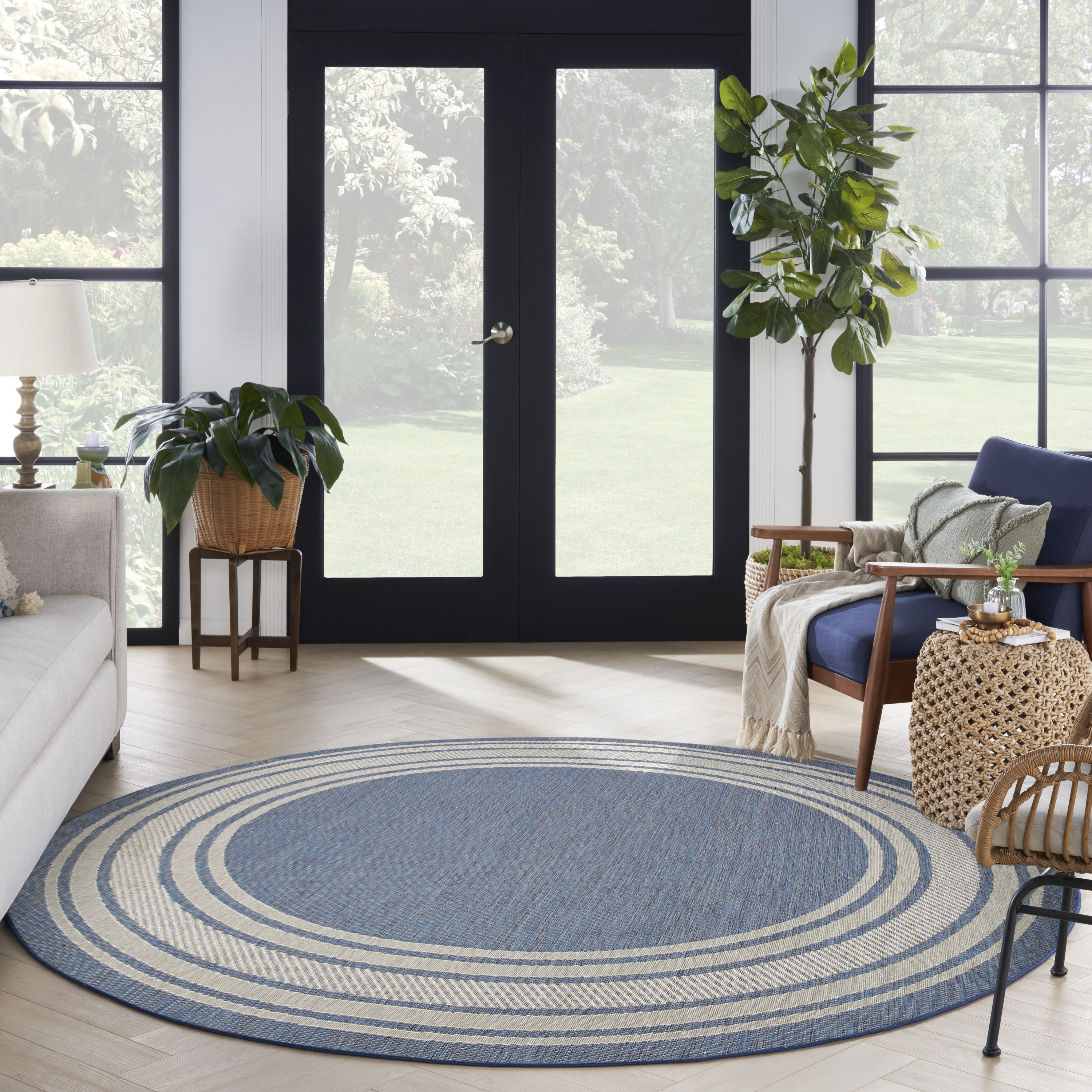 Nourison Horizon Indoor/Outdoor 8' x Round Denim Modern Rug