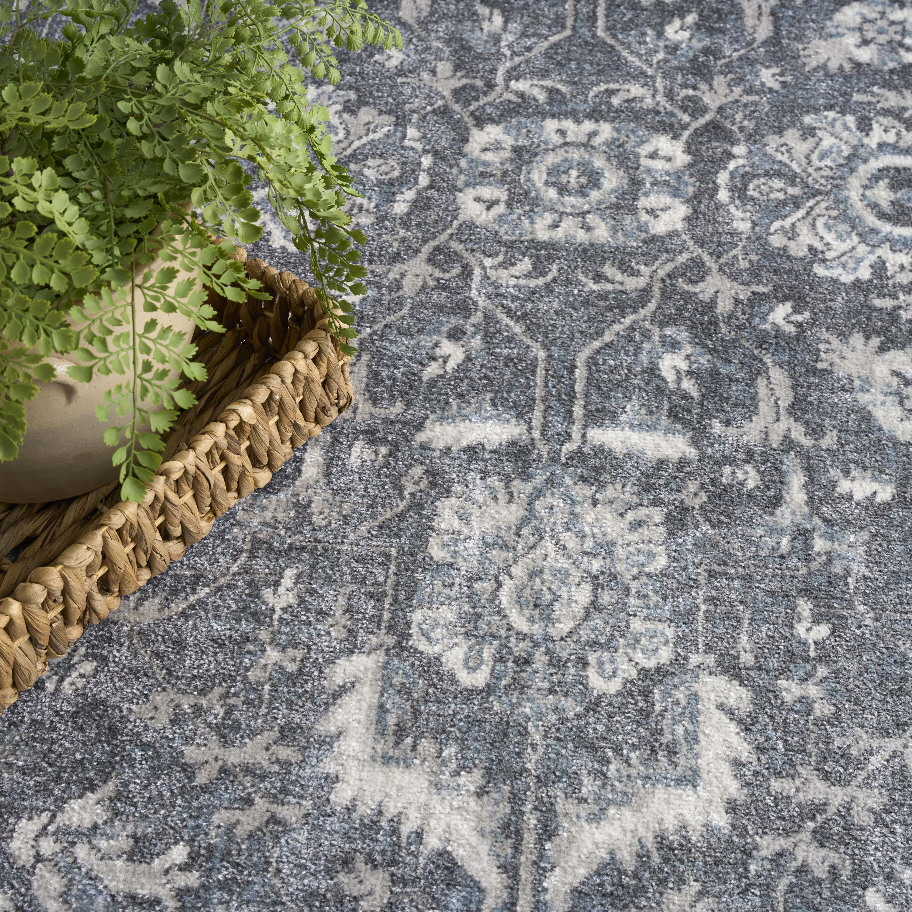 Nourison Astra Machine Washable 4' x 6' Slate Vintage Indoor Rug