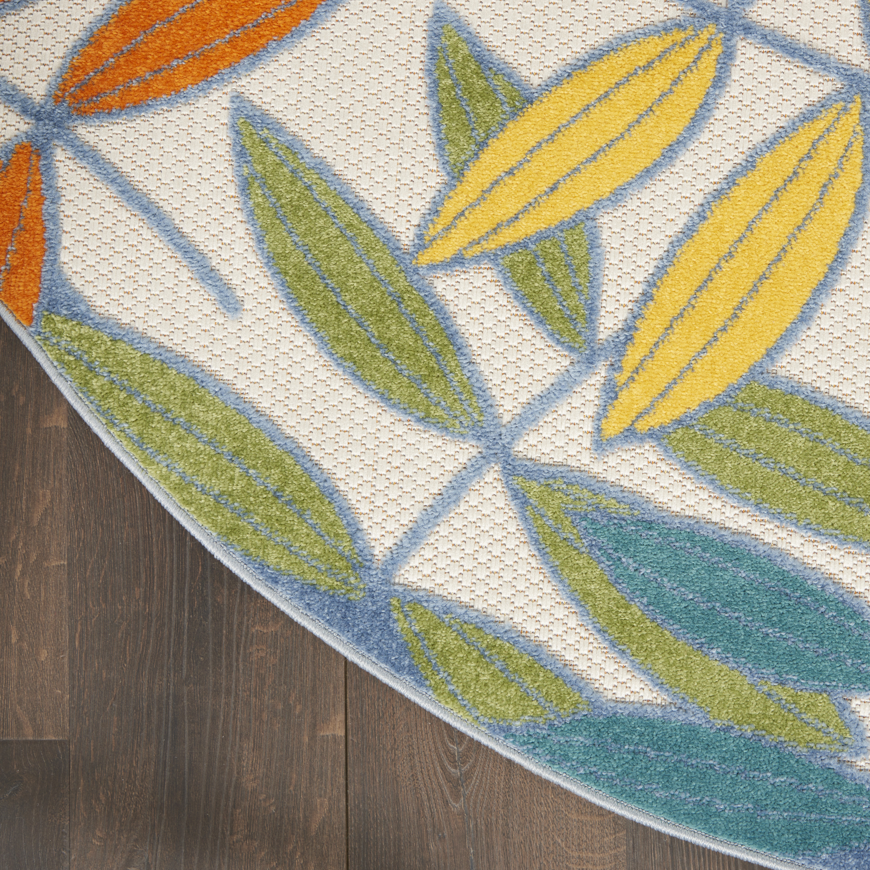 Nourison Aloha 5'3" x Round Ivory Multicolor Tropical Rug