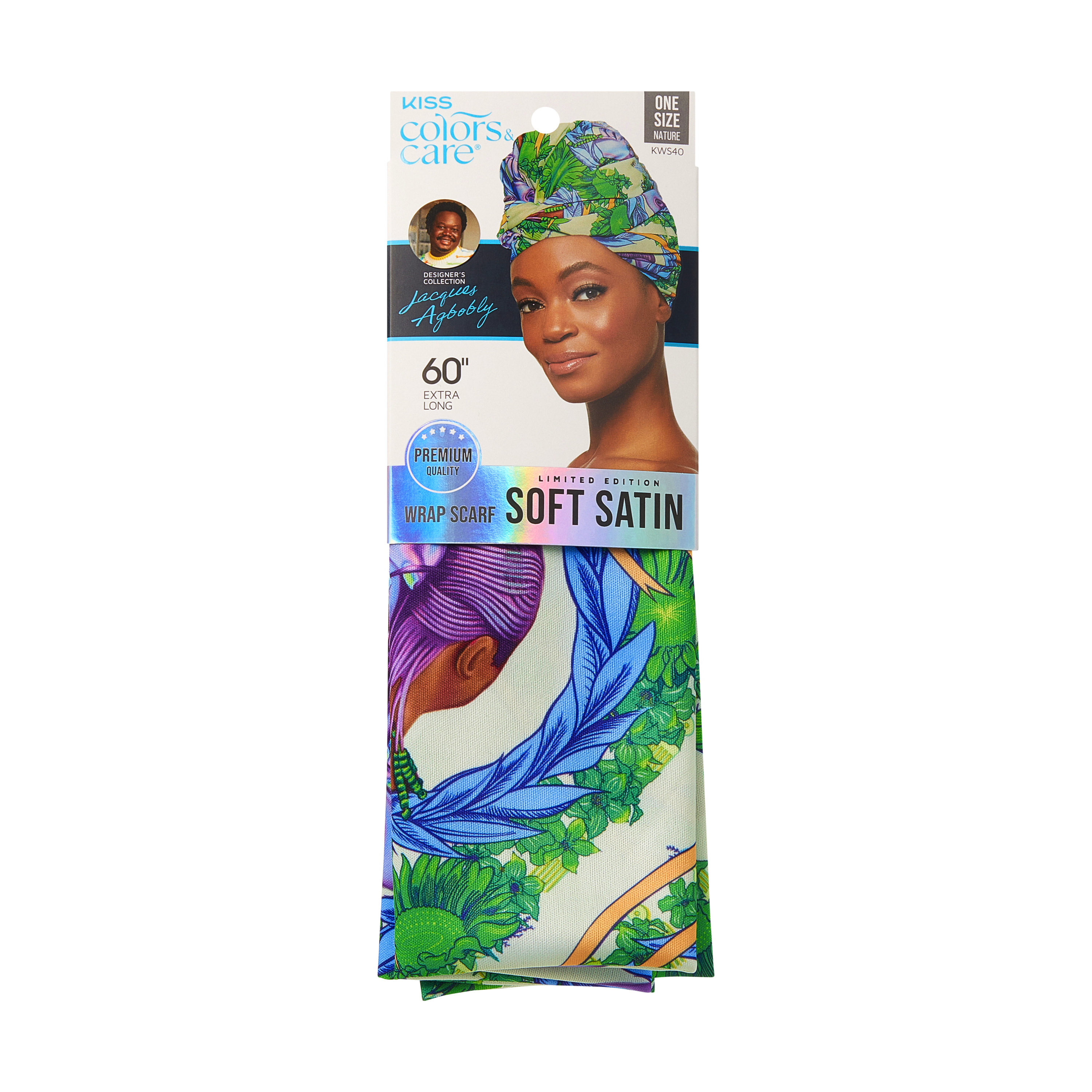 Soft Satin Wrap Scarf | Black Nature | 60"L x 16"W | Limited Edition | Jacques Agbobly Design