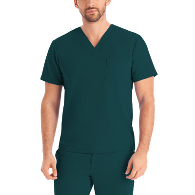 White Cross V-Tess Men&#8216;s 2-Pocket V-Neck Scrub Top-White Cross