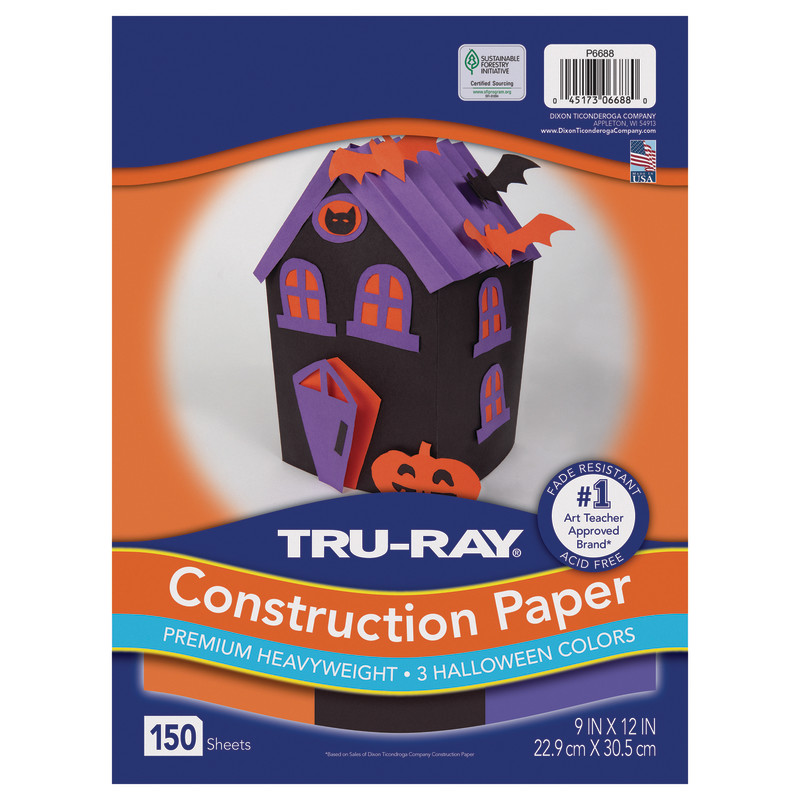 Construction Paper Halloween, Black, Orange, Purple, 9" x 12", 150 Sheets