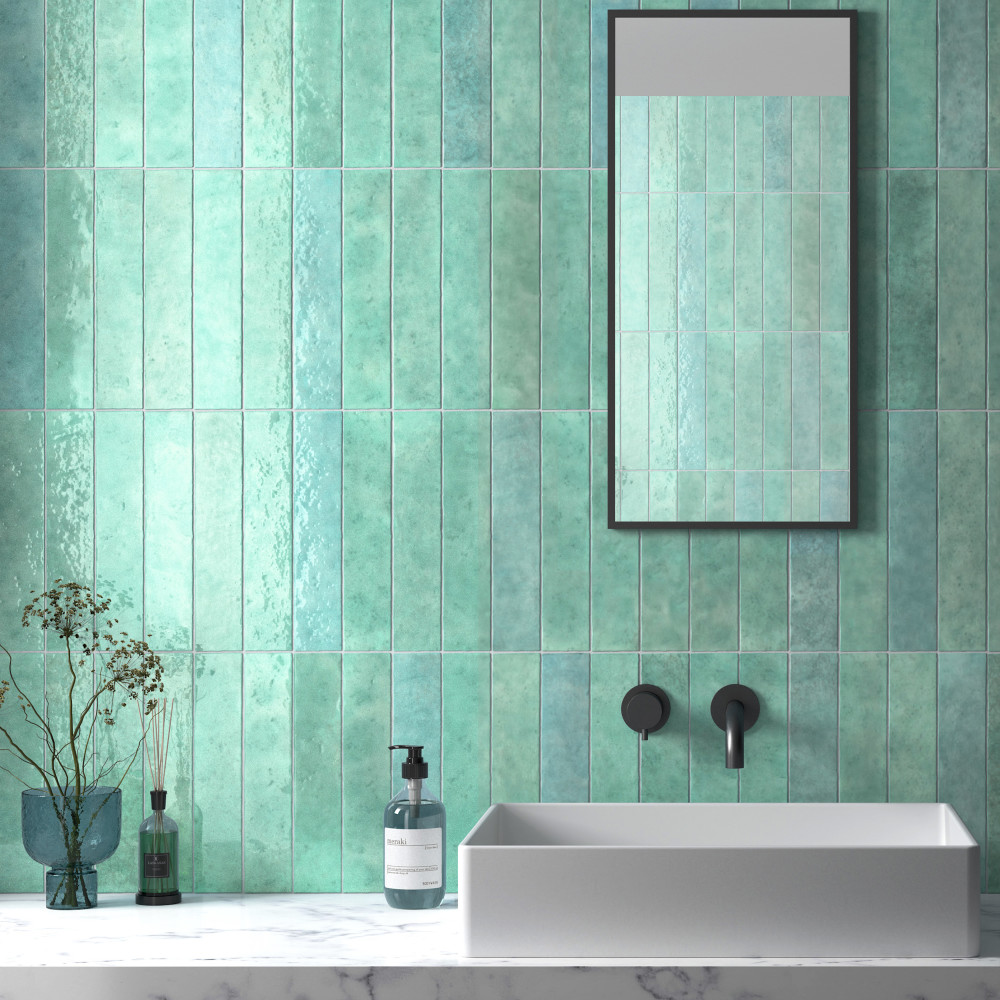 Menorca Aqua 2-1/2 in. x 12-7/8 in. Ceramic Wall Tile