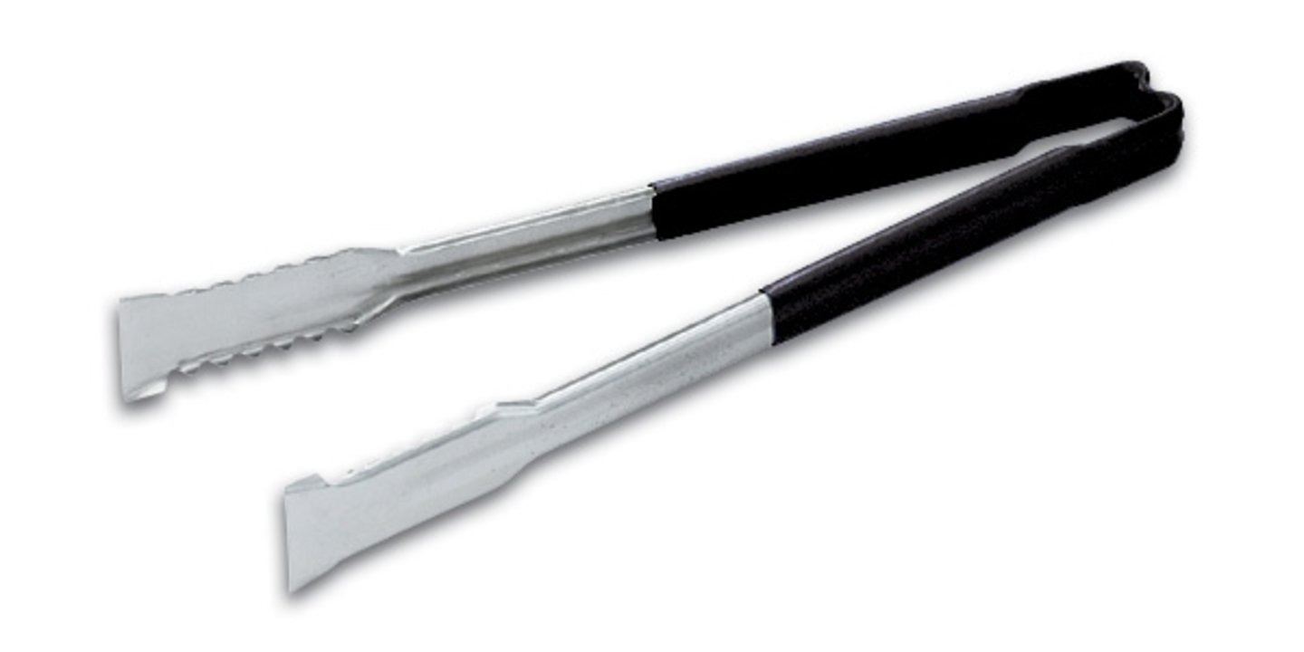 ​​16-inch stainless steel one-piece tongs with Versagrip™ ends and black Kool-Touch® handle