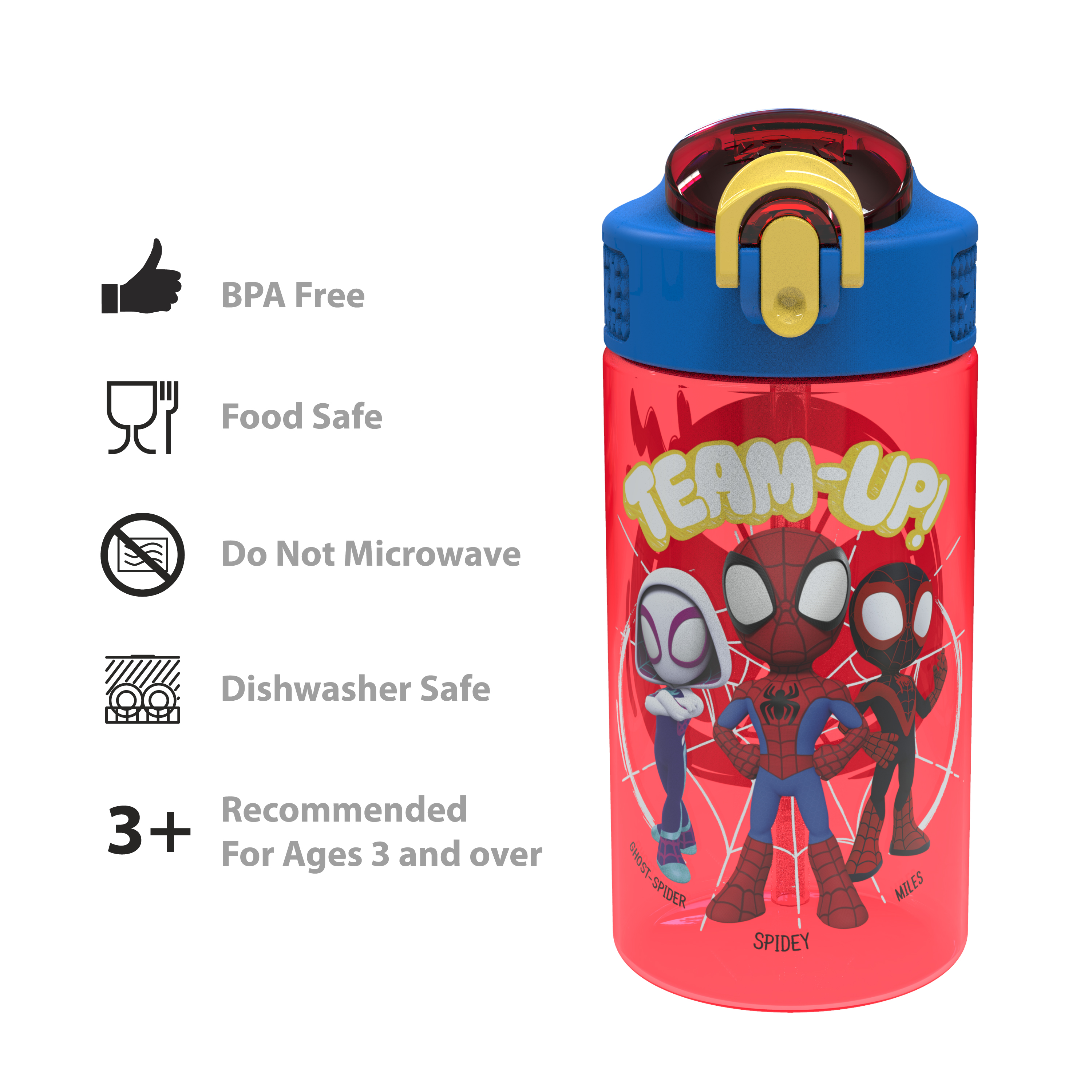 Spider-Man and His Amazing Friends 16 ounce Reusable Plastic Water Bottle with Straw, Spider-Friends, 2-piece set slideshow image 8