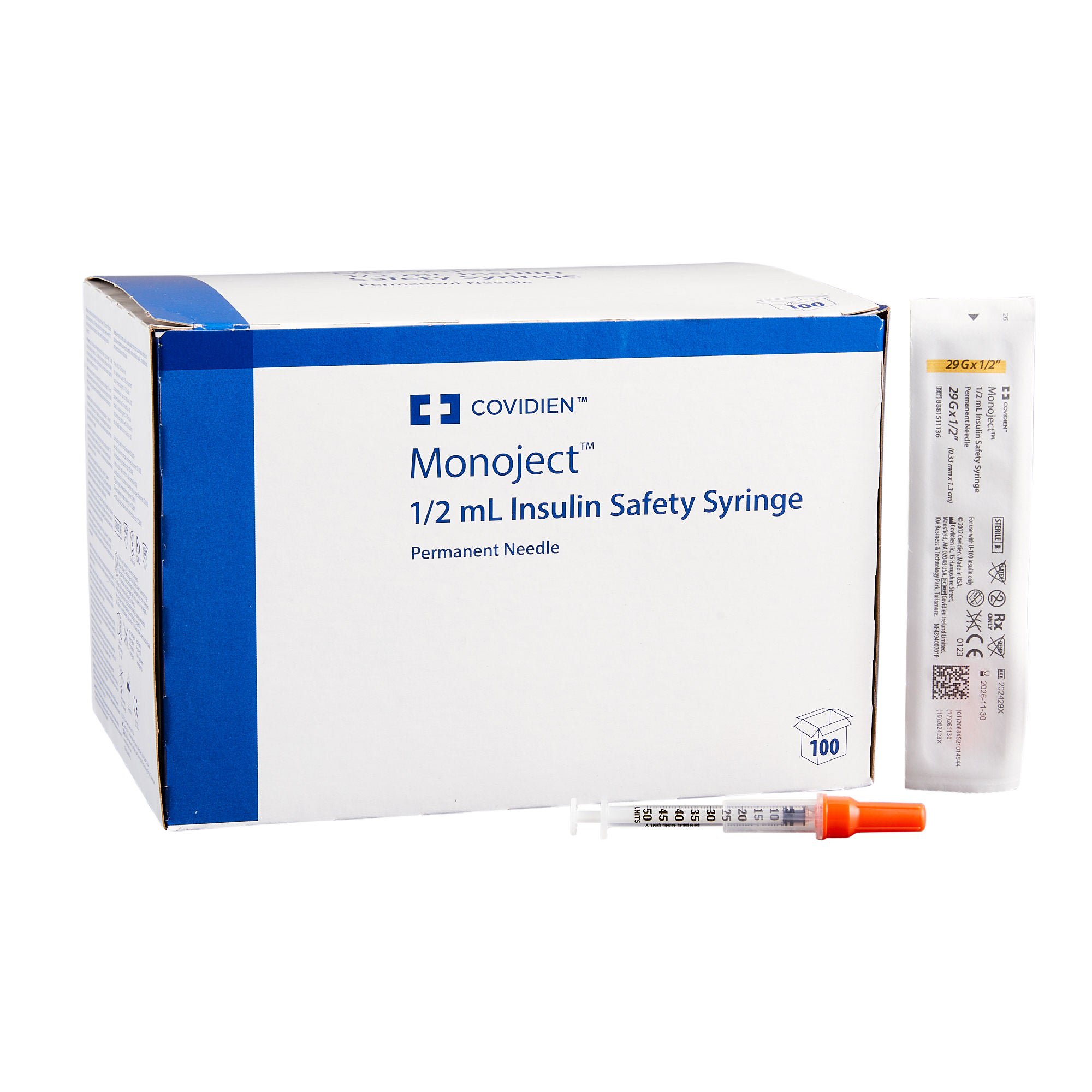 Monoject™ Insulin Syringe with Needle, 29 Gauge, 1/2 Inch Needle Length