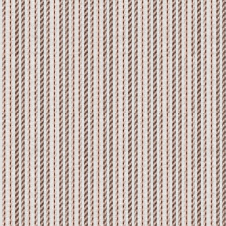 Narrow vertical striped wallpaper fills the frame, alternating thin brown dashed and white bands; repeating pattern covers a flat surface under even, neutral lighting.