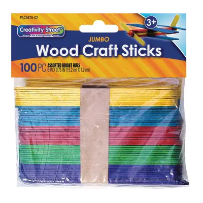 Creativity Street  Jumbo Craft Sticks, Bright Hues,  6" x .75", 100 Pieces