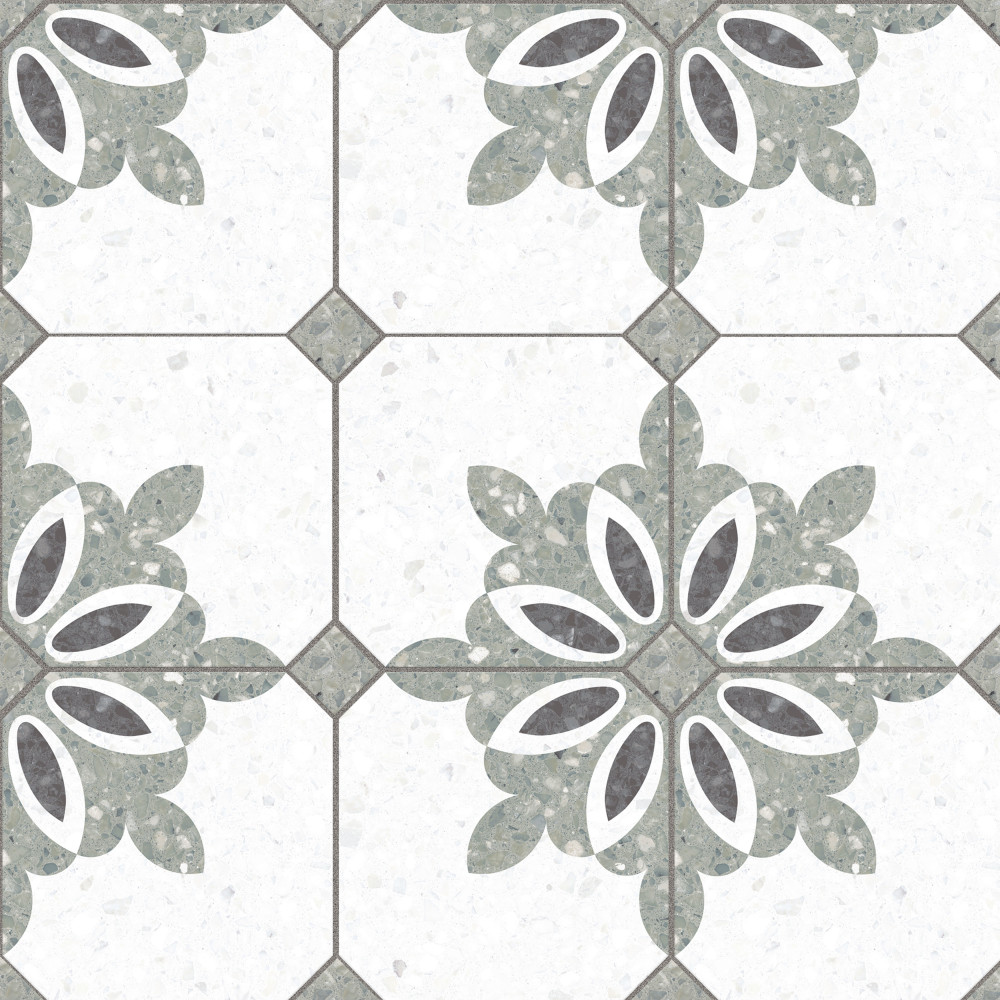 Riviera Octagon Antibes Verde with Taco Verde 7-7/8 in. x 7-7/8 in. Porcelain Floor and Wall Tile