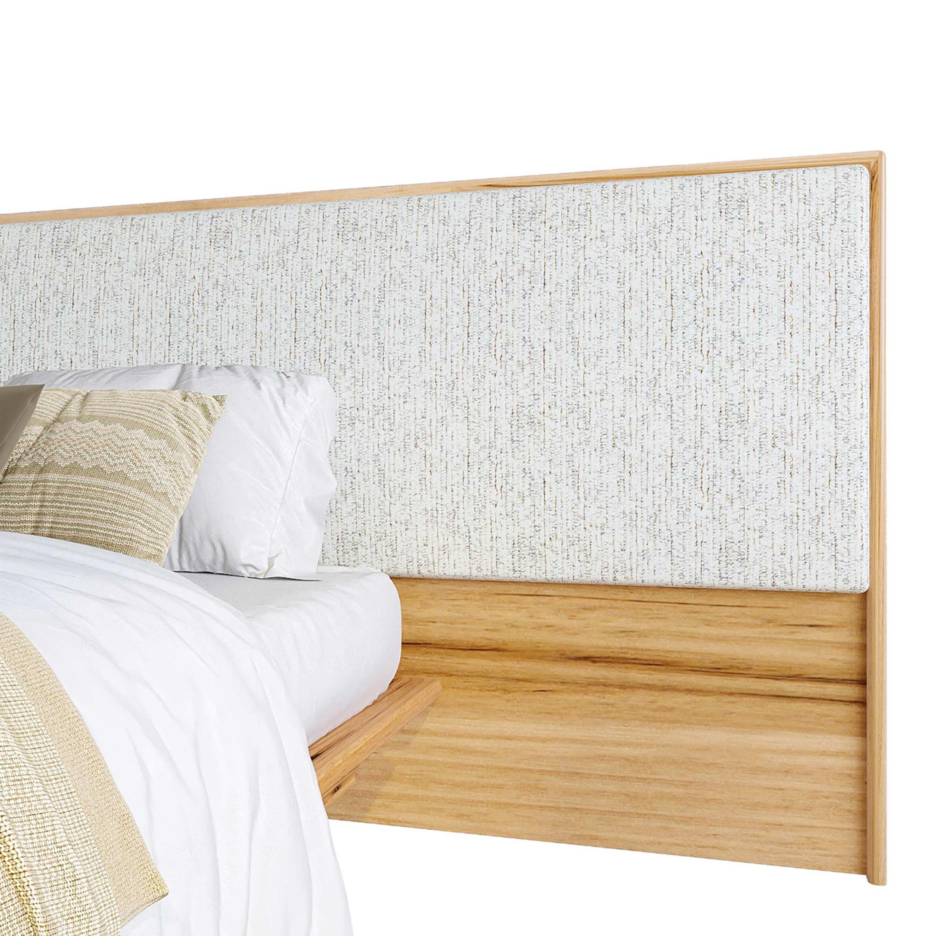 Detail image of the  Soho Bed Frame, W/ Extended Headboard & Timber Base, Light Ash-Montague Alabaster from Forty Winks
