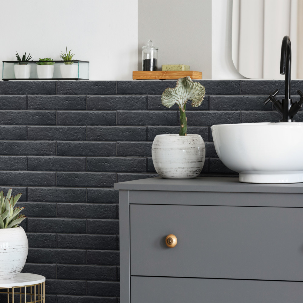 Sample – Brooklin Brick Black Porcelain Floor and Wall Tile