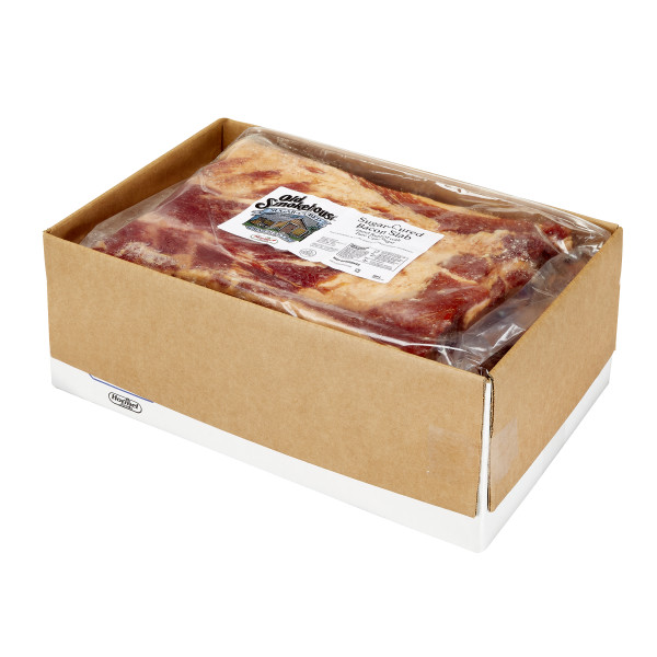 OLD SMOKEHOUSE(r) Bacon, Sugar Cured, 1/2 Slab, 4pc . C1RM - Front Right Open Case (Hi Res)