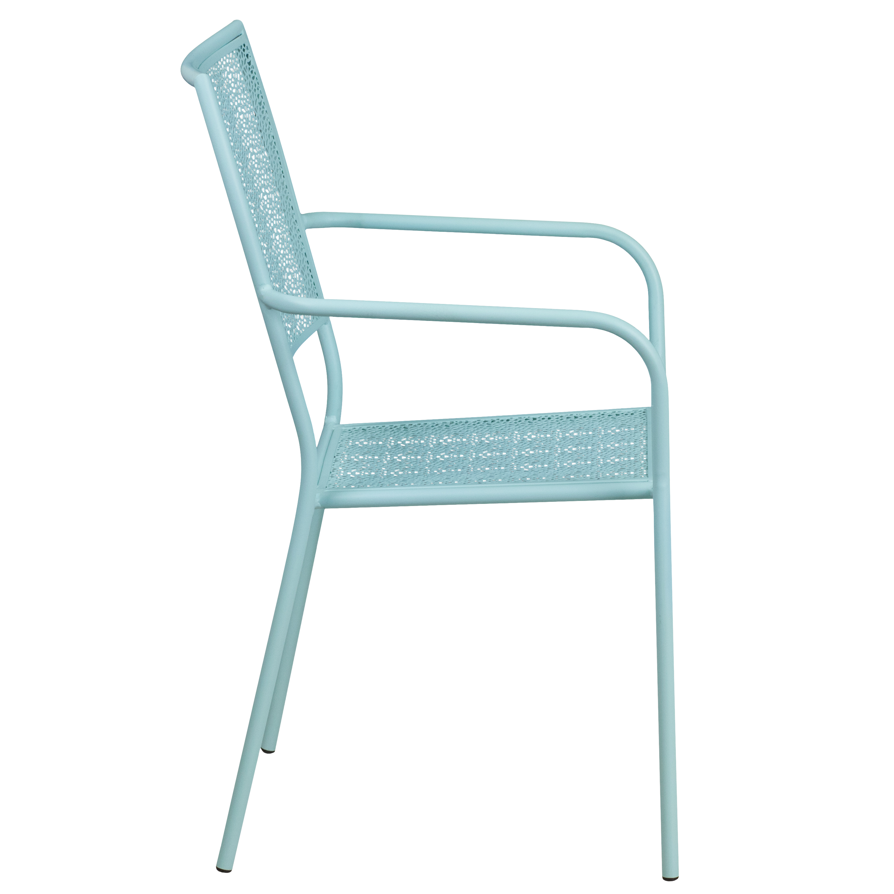 Commercial Grade Sky Blue Indoor-Outdoor Steel Patio Arm Chair with Square Back - Picture 27 of 61