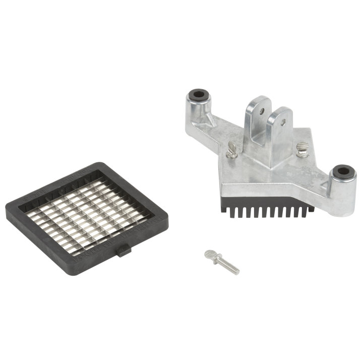Pusher block and ¼" x ½" dice replacement blade assembly for wall-mounted Insta Cut® 3.5 manual food processor
