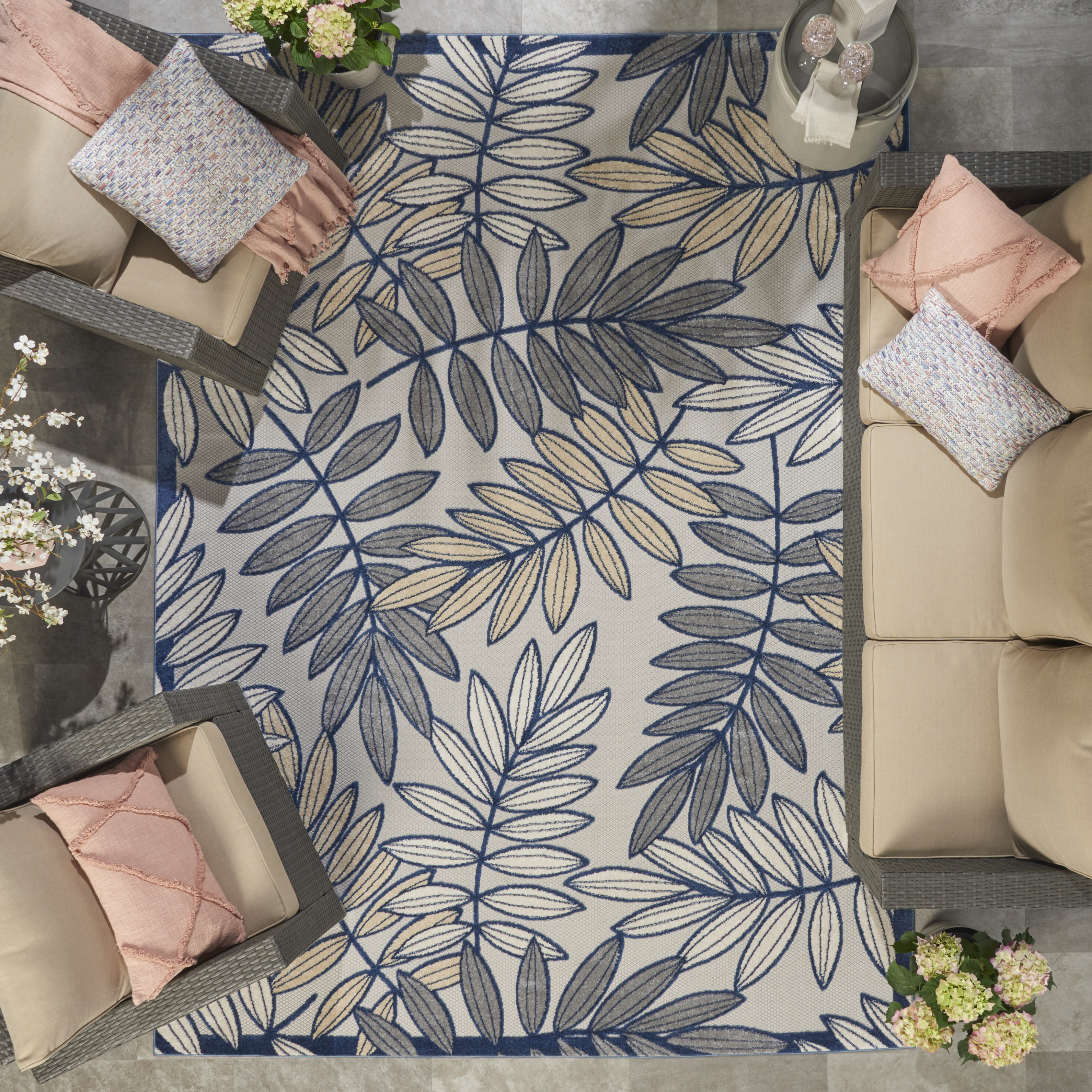 Nourison Aloha 7' x 10' Ivory Navy Tropical Rug
