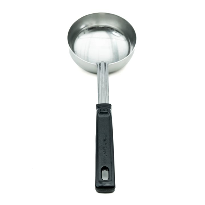 8-ounce solid round Spoodle® utensil with black Grip ‘n Serv® handle