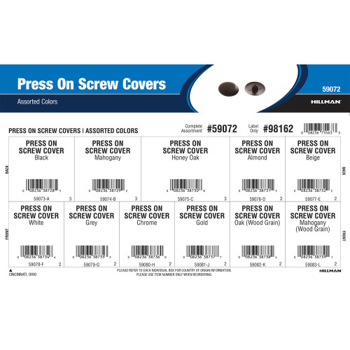 Press-On Screw Covers Assortment (Assorted Colors)