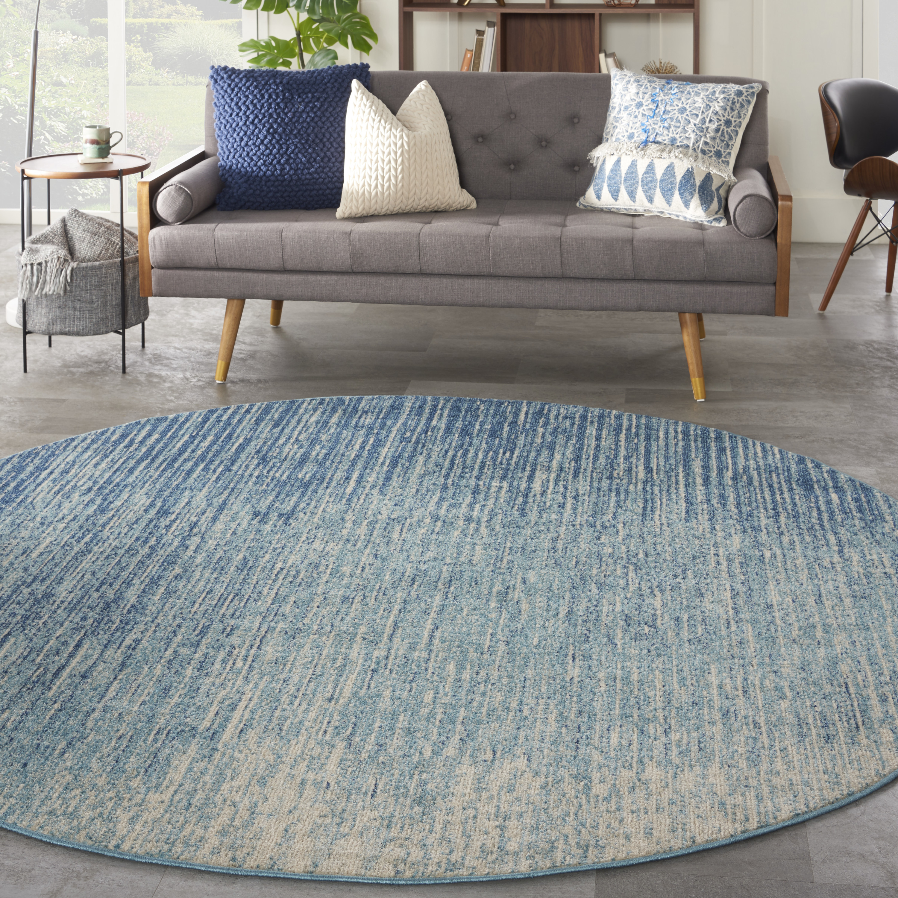 Nourison Passion 8' x Round Navy Light Blue Modern Indoor Rug
