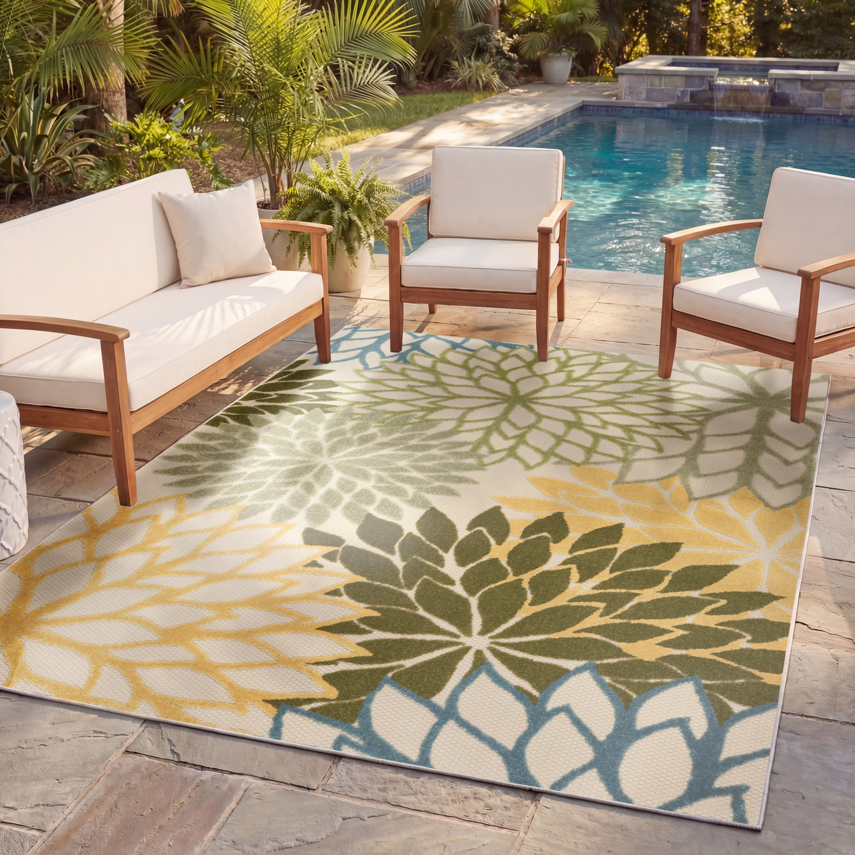 Nourison Aloha 5'3" x 7'5" Green Multicolor Tropical Rug