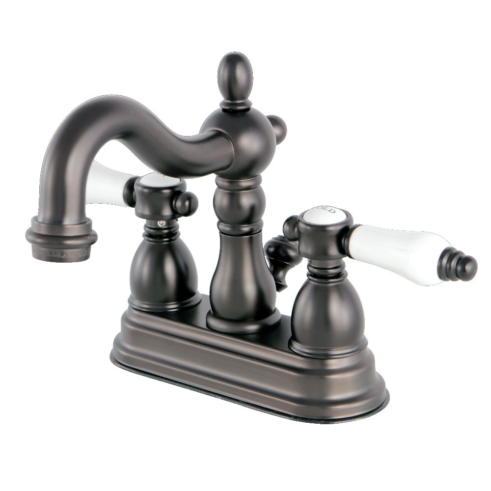 Double-Handle 3-Hole Deck Mount 4-Inch Centerset Bathroom Faucet with Brass Pop-Up, Oil Rubbed Bronze with 4 Finish Options 