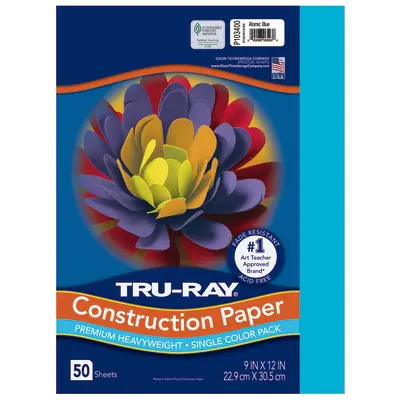 Tru-Ray Premium Heavyweight Construction Paper, Atomic Blue, 9"x 12", 50 Sheets