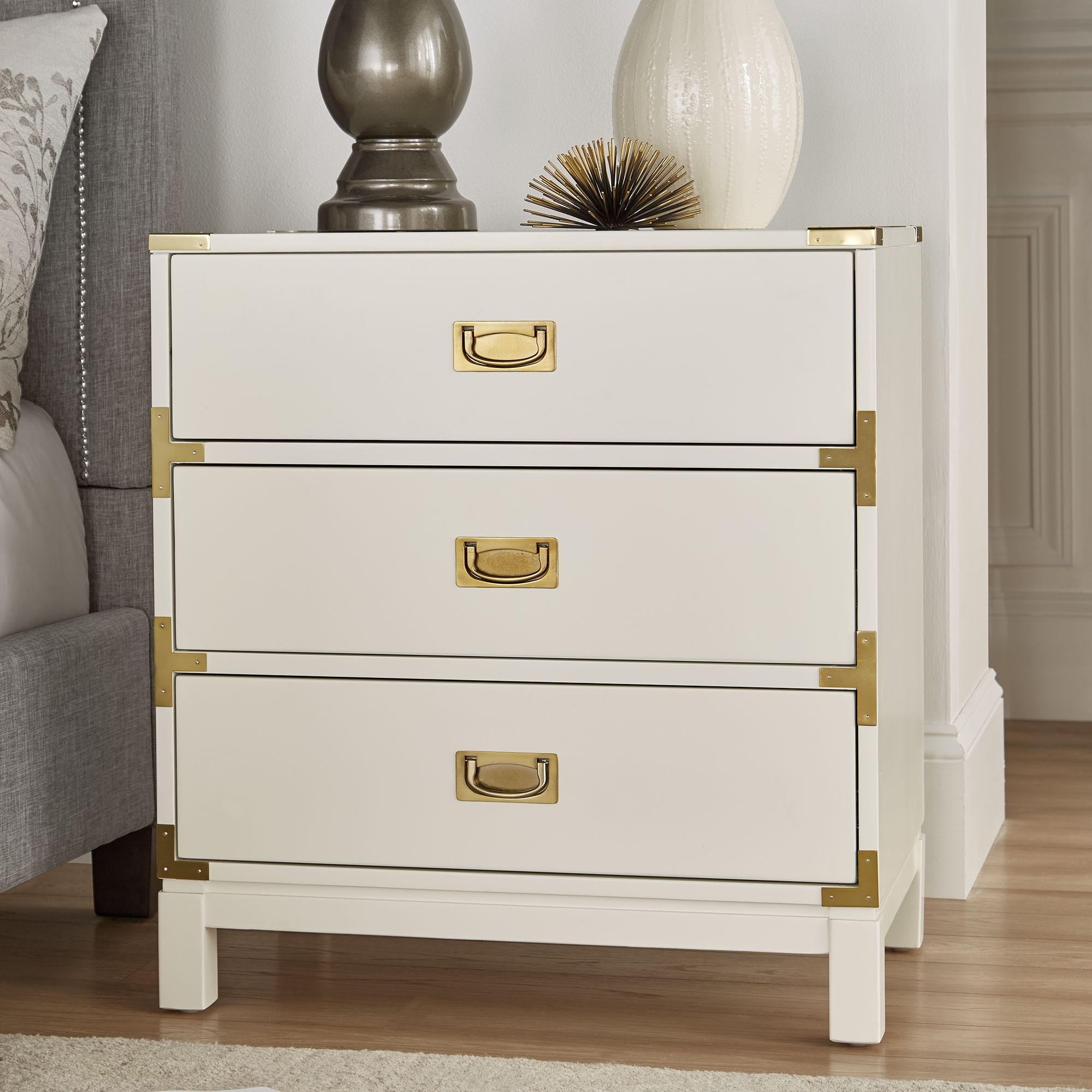3-Drawer Gold Accent Nightstand