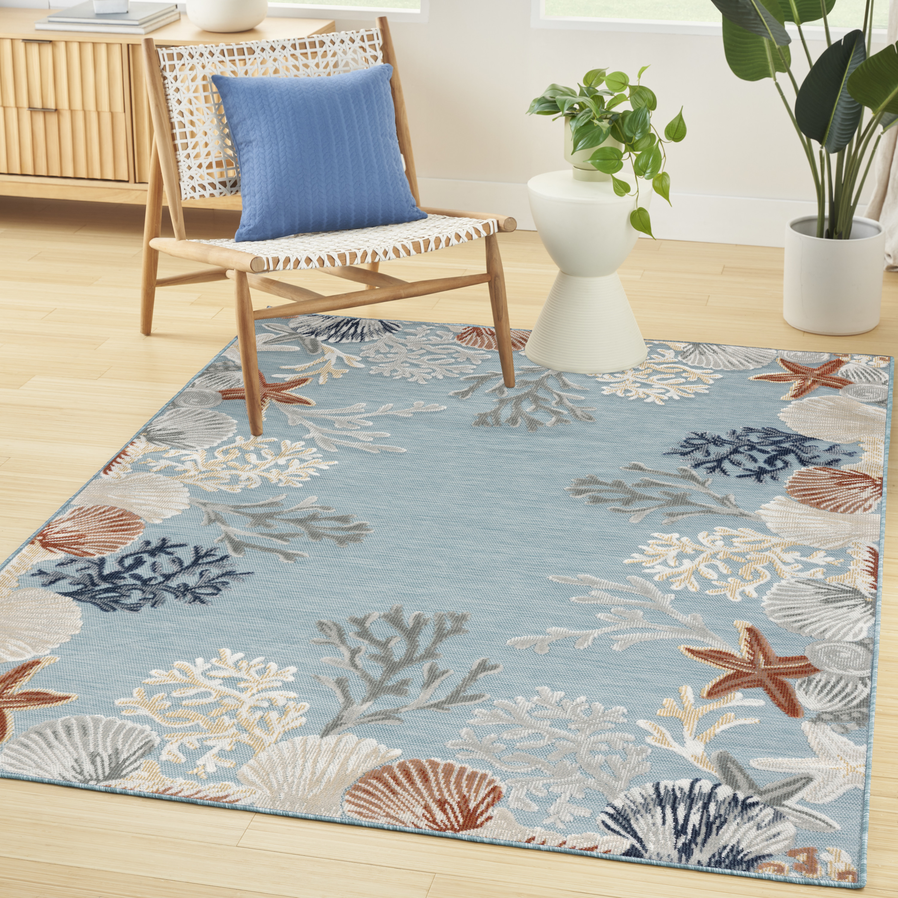 Nourison Suncoast 4' x 6' Teal Multicolor Coastal, Nautical & Beach Rug