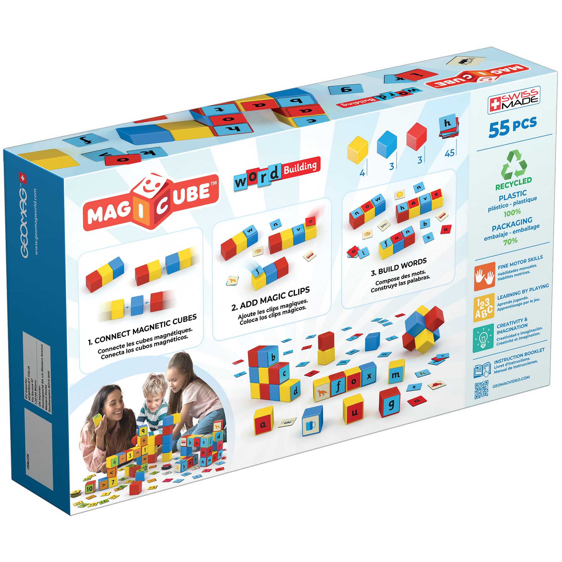 Geomag Magicube Word Building Set, Recycled, 55 Pieces image number null