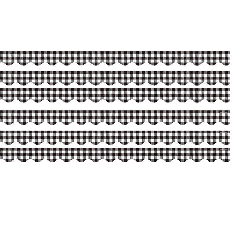 Black and White Gingham Scalloped Border Trim, 35 Feet Per Pack, 6 Packs