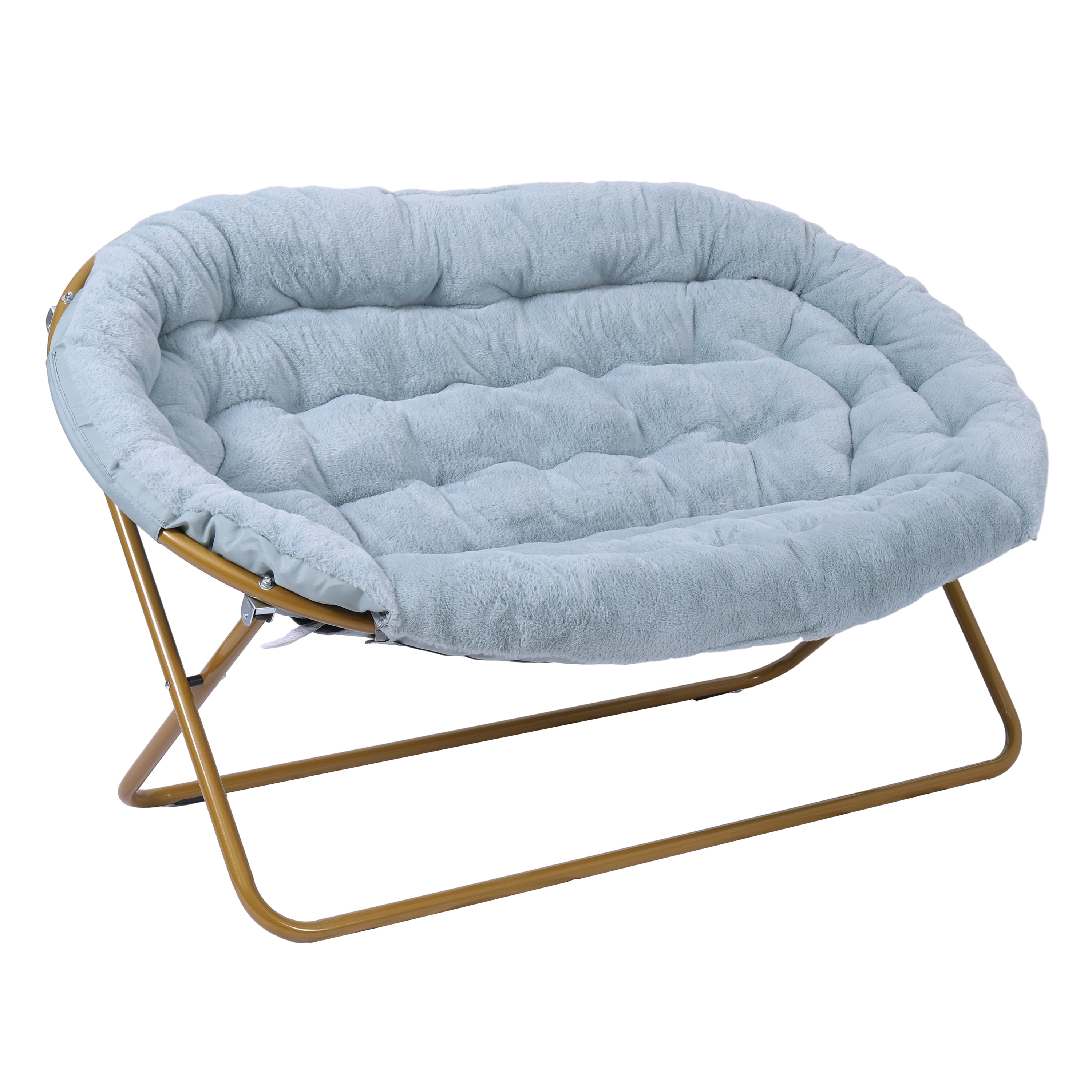 Janey Folding Double Saucer Chair in Gray Faux Fur with a Soft Gold Steel Fra... - Picture 25 of 47