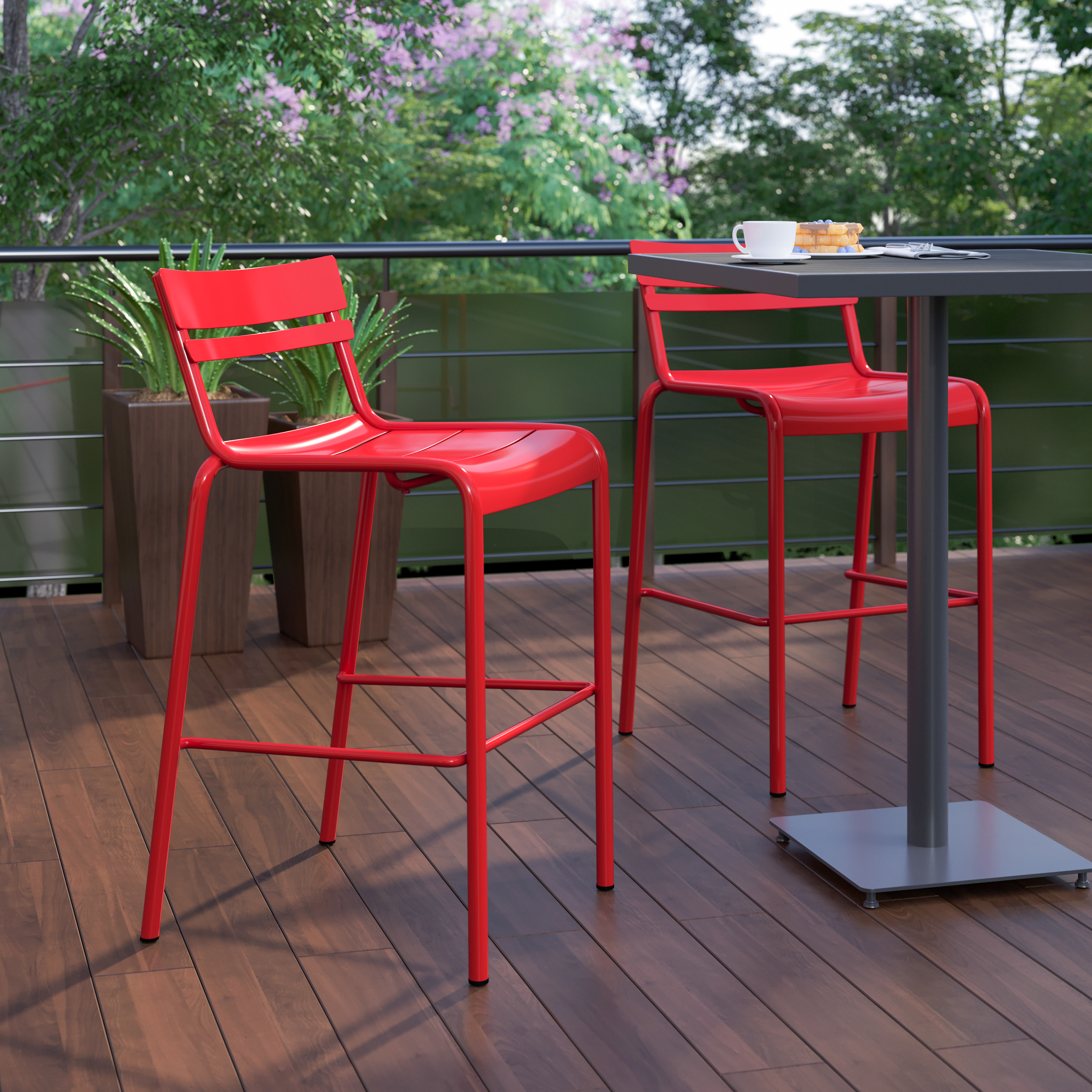 Nash Commercial Grade Silver Metal Indoor-Outdoor Bar Height Stool with 2 Sla... - Picture 21 of 37