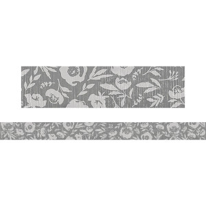 Classroom Cottage Gray Floral Straight Border Trim, 35 Feet