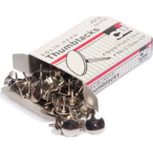 Thumb Tacks, Nickel Plated Solid Head, 3/8 Inch Head, 100-Pack