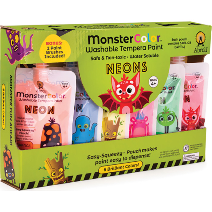 MonsterColor Washable Tempera Paint, 5 oz., Neon, 6-Pack
