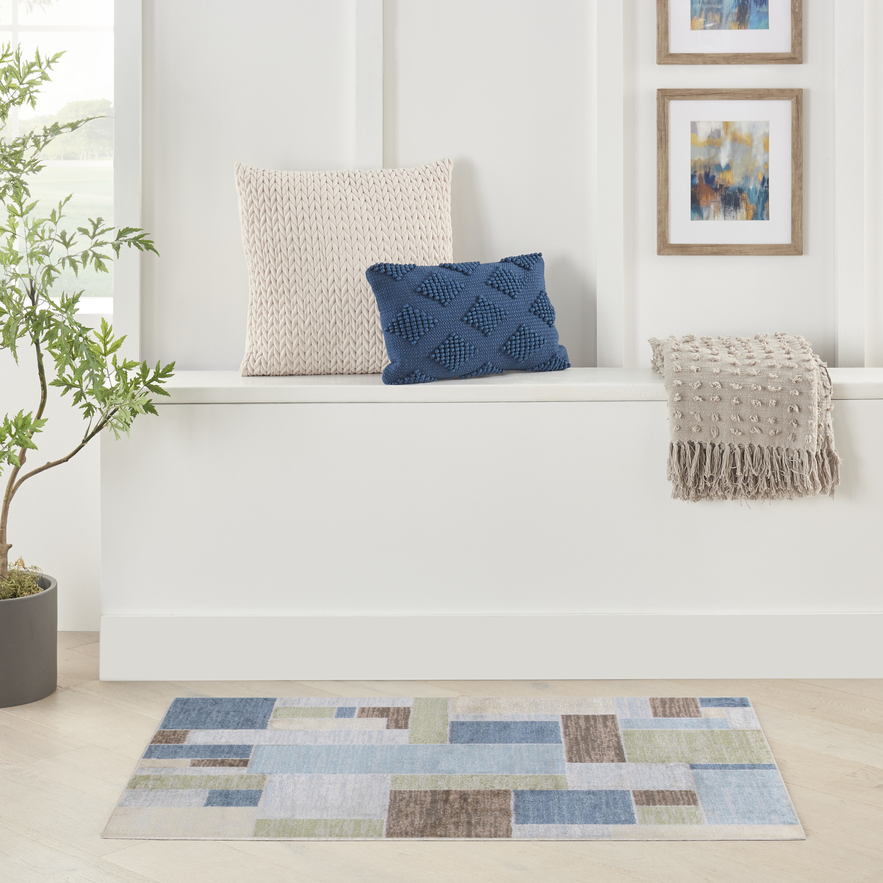 Nourison Astra Machine Washable 2'2" x 4' Blue Green Multi Modern Indoor Rug