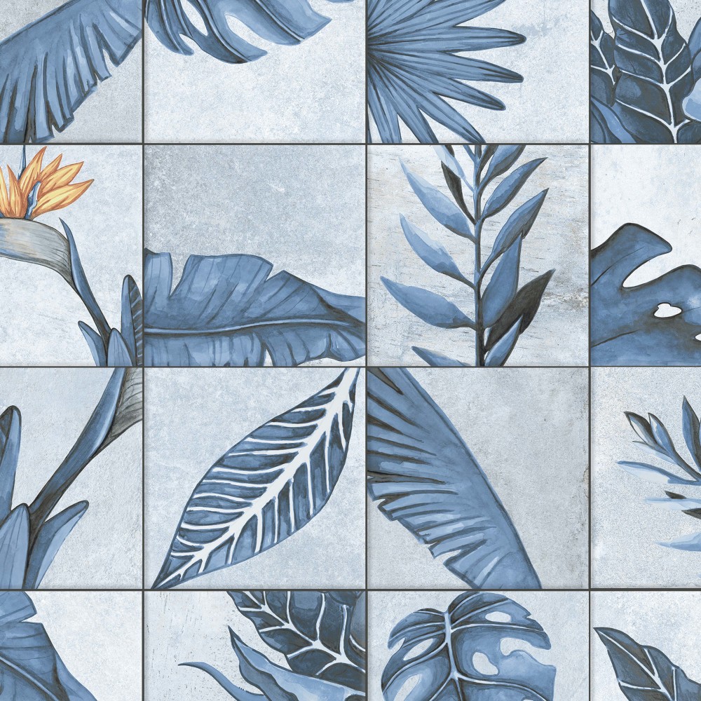 Nusa Botanic Sapphire 9.75x9.75 Square Porcelain Floor and Wall Digital Pattern