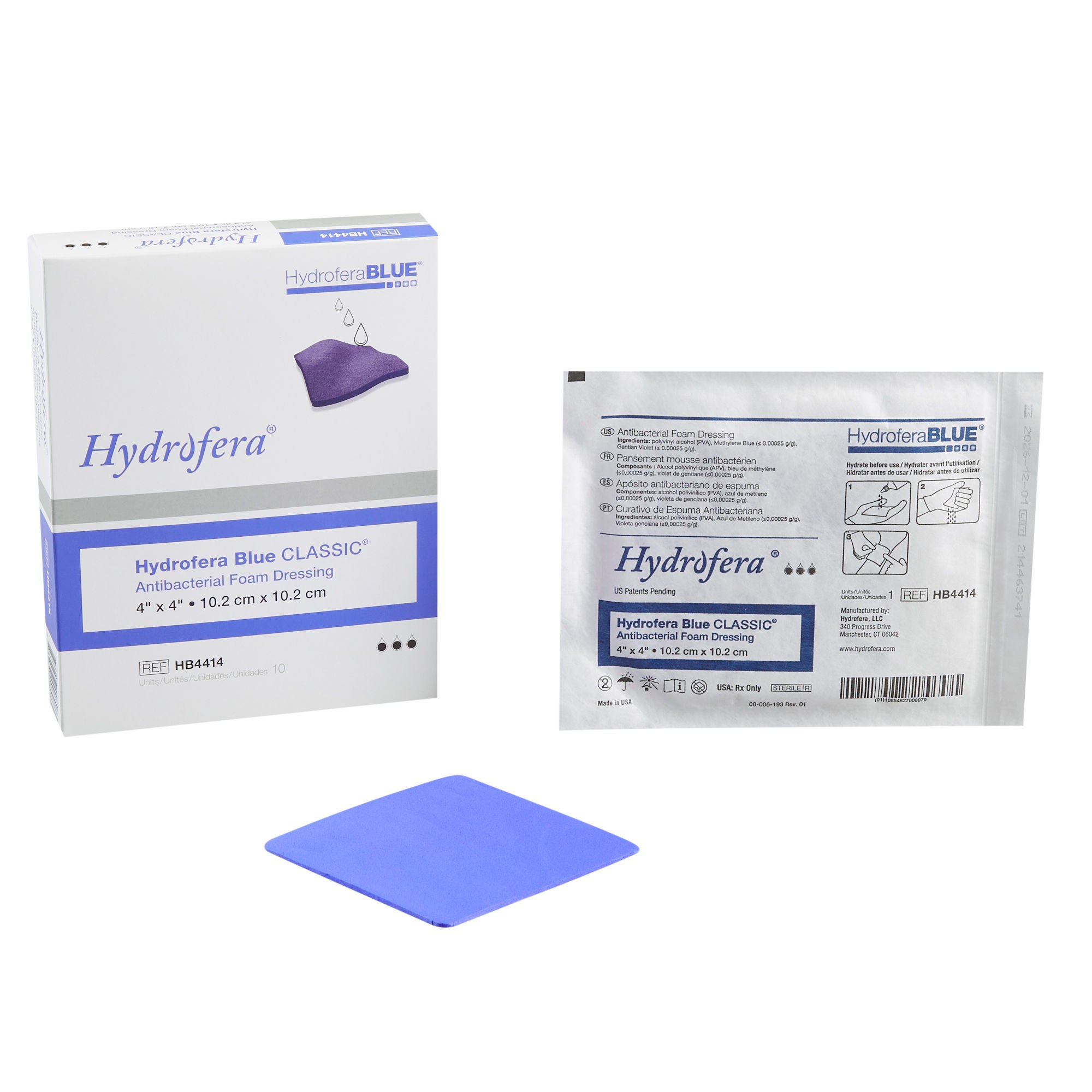 HydroferaBlue® Classic Antibacterial Foam Dressing, 4 x 4 Inch