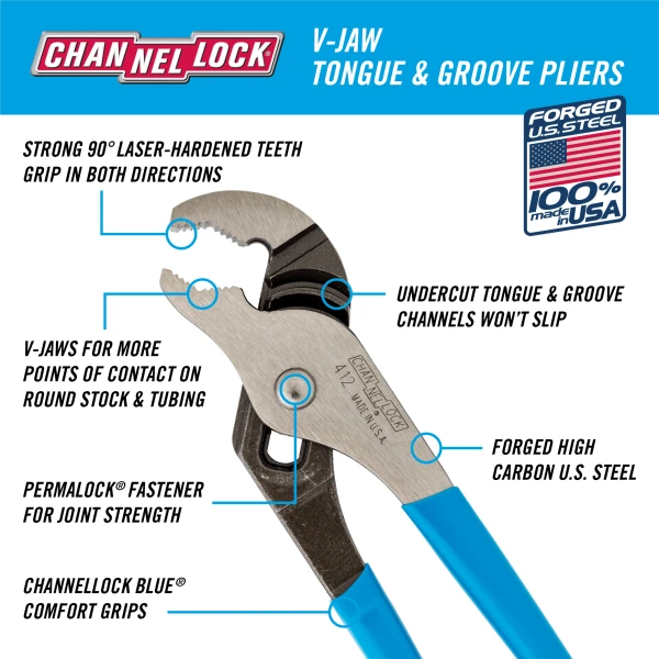 412 6.5-inch V-Jaw Tongue & Groove Pliers