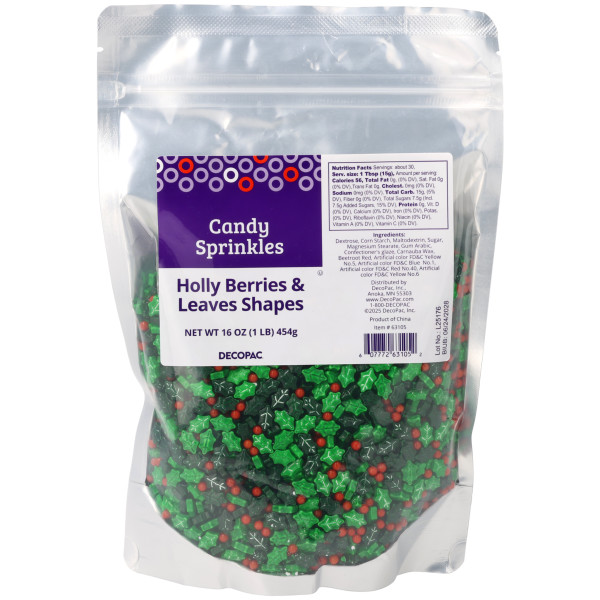 Holly Berries & Leaves Mix - Red 3 Free Sugar Candy Decorations