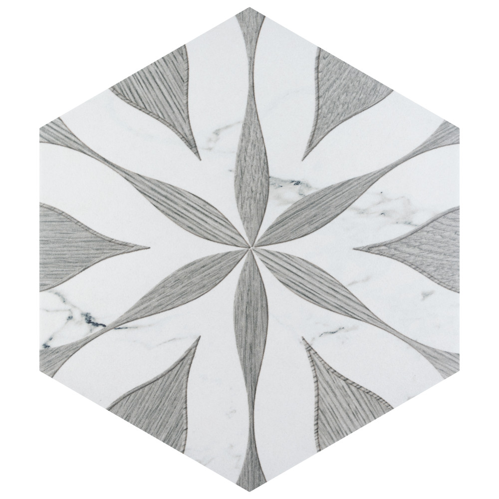 Llama Flower Loire Silver Smoke 8-5/8 in. x 9-7/8 in. Porcelain Floor and Wall Tile