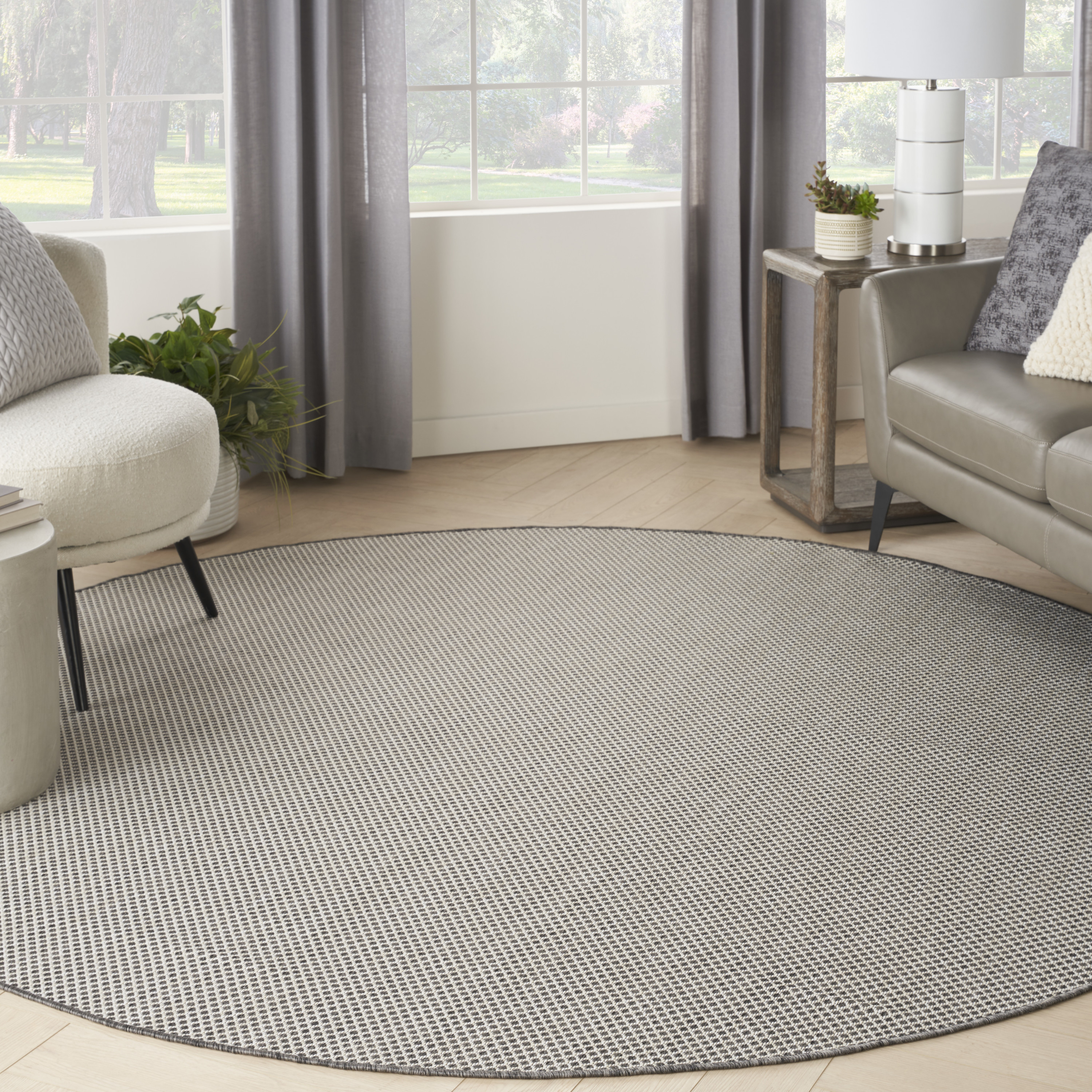 Nourison Courtyard 6' x Round Ivory Charcoal Modern Rug
