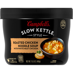 Campbell’s® Slow Kettle® Style Roasted Chicken Noodle Soup with White Meat Chicken, 15.5 oz. Tub (Case of 8)