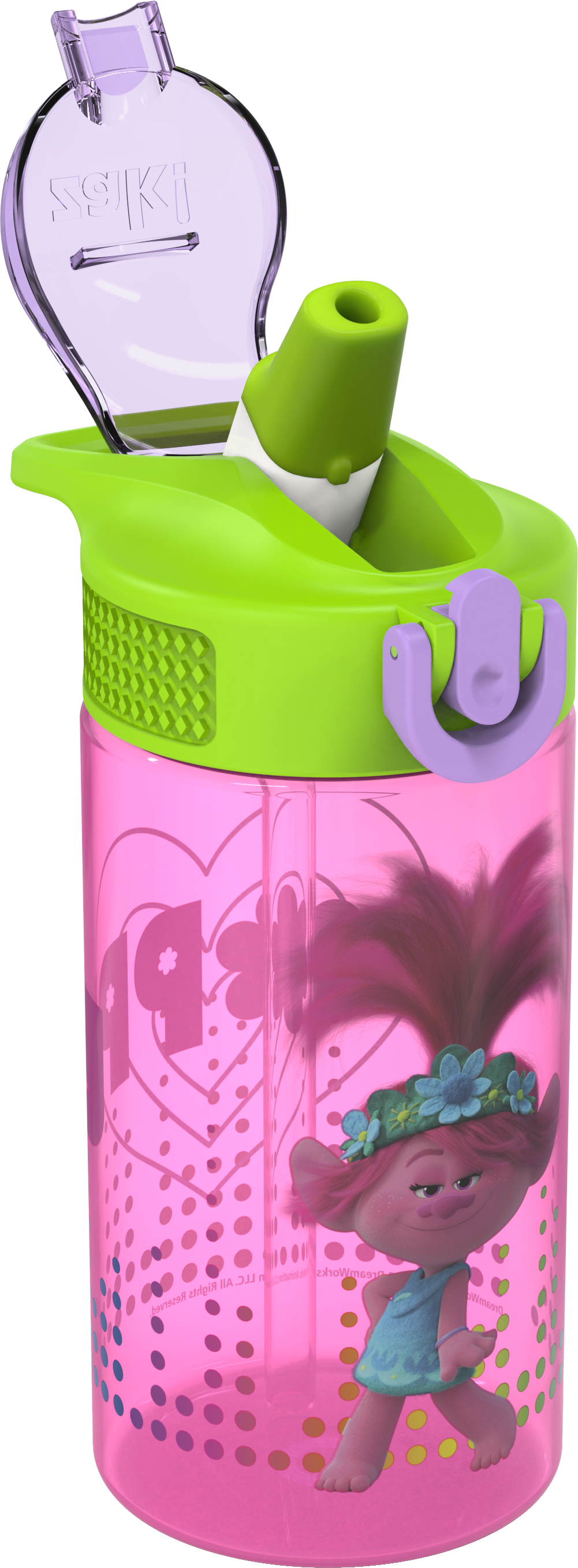 Trolls 2 Movie 16 ounce Reusable Plastic Water Bottle with Straw, Poppy, 2-piece set slideshow image 10
