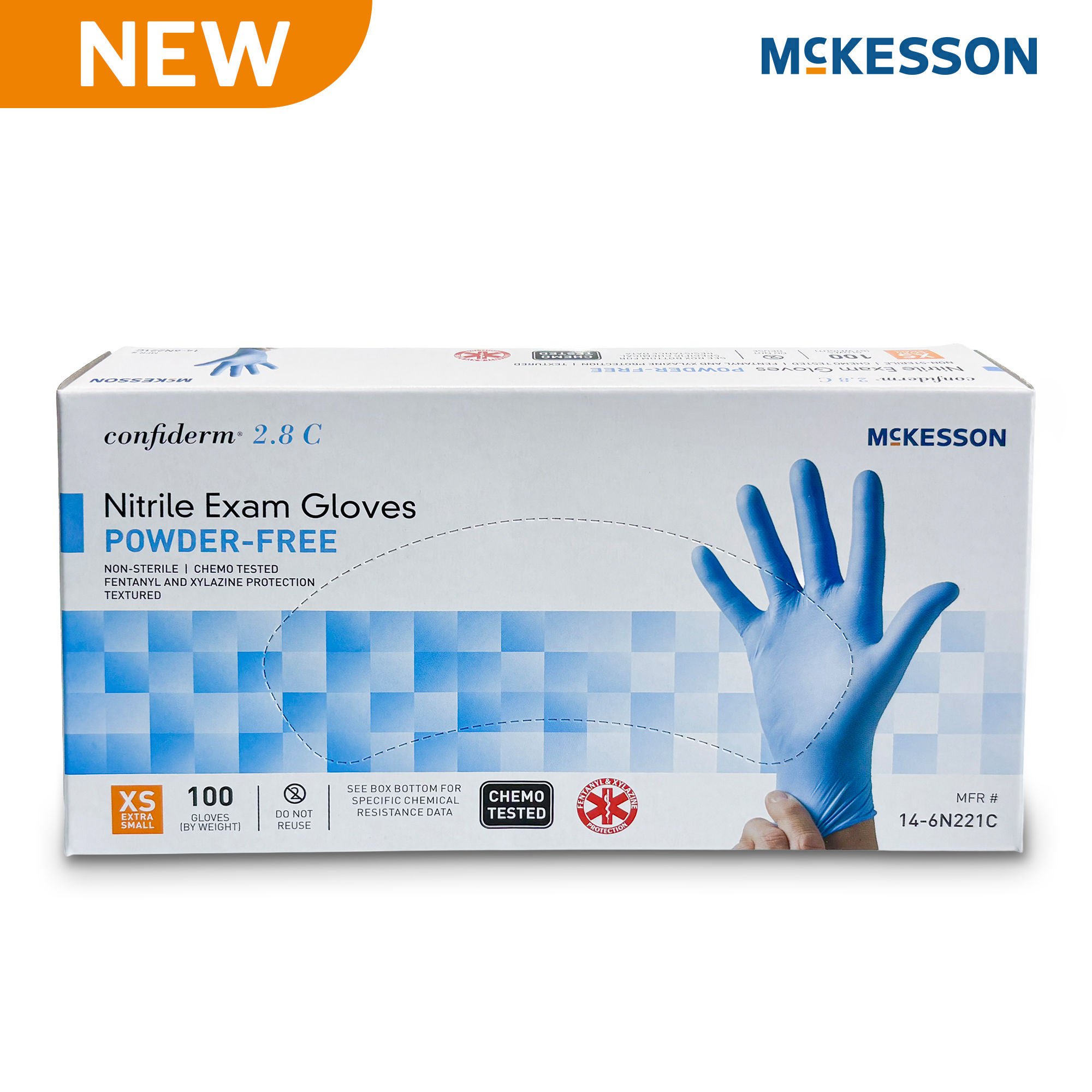 McKesson Confiderm® 2.8C Nitrile Exam Gloves, Extra Small, Ocean Blue