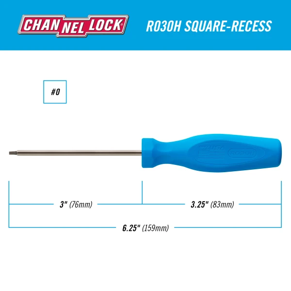 R030H Square Recess #0 x 3-inch Professional Screwdriver