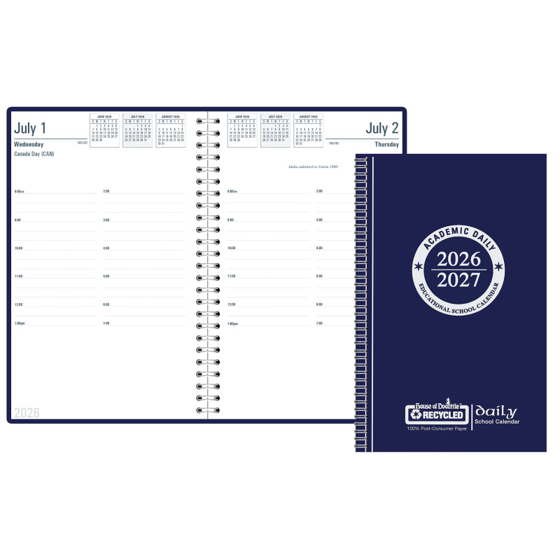 Recycled Daily Academic Calendar Planner Blue Cover