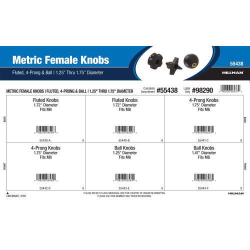 Metric Female Knobs Assortment (Fluted, 4-Prong, and Ball)